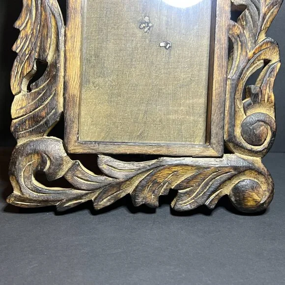 VTG Rustic Hand Carved Wooden Ornate Standing Picture Frame - Fits 6 x 4" Photo - Picture 3 of 7